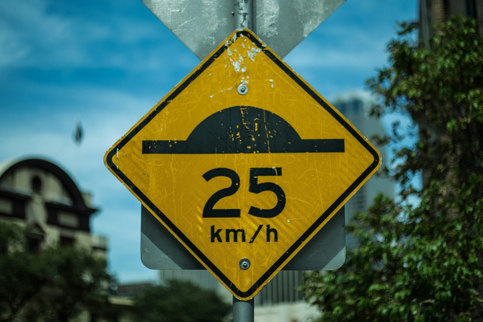 speed bump sign close up